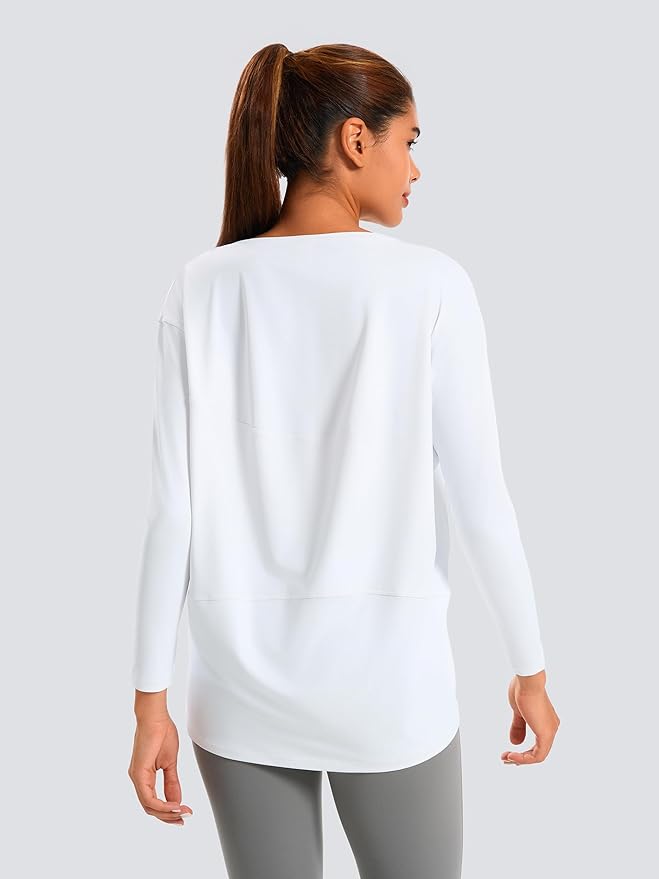 JOYSPELS Ice Silk Boat Neck Long Sleeve Workout Tops for Women Loose Fit Athletic Running Gym Yoga Shirts