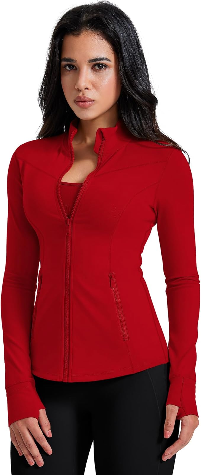 AVGO Womens Running Jackets Lightweight Slim Fit Workout Jacket Zip Up Athletic Track Gym Tops with Pockets & Thumb holes