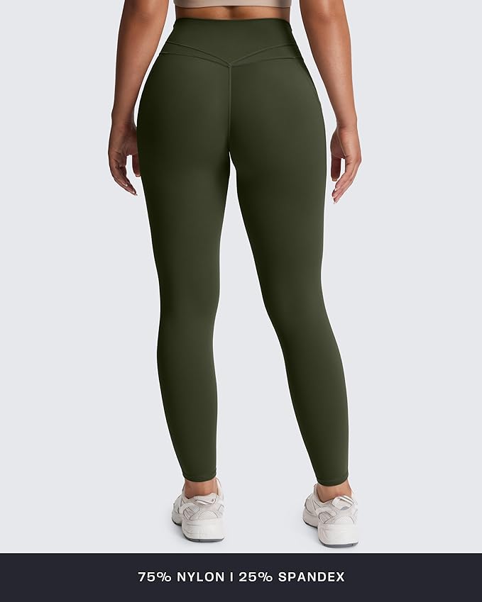 Aoxjox Women's Trinity High Waisted Yoga Pants with Pockets Cross-Waist Tummy Control Buttery Soft Workout Leggings 26"