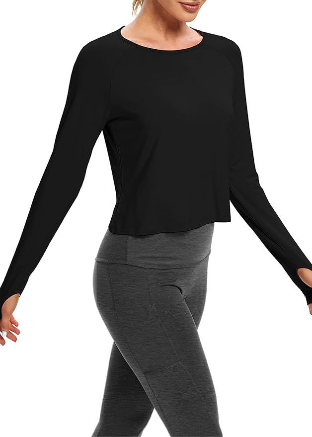 Bestisun Long Sleeve Workout Running Shirts Athletic Yoga Gym Crop Tops for Women