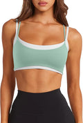 LASLULU Womens Double Layered Sports Bra Adjustable Spaghetti Straps Sexy Scoop Neck Wireless Padded Workout Yoga Crop Tops
