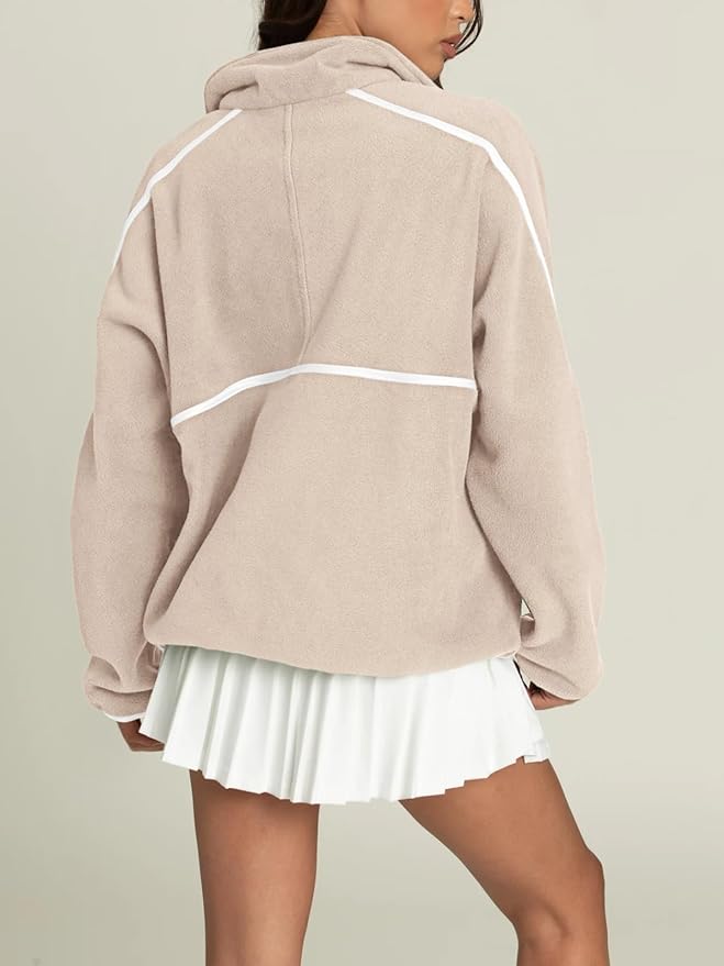 LASLULU Womens Half Zip Pullover Sweatshirt Sherpa Fleece Jacket Oversized Sweatshirts Warm Fuzzy Sweaters Pockets