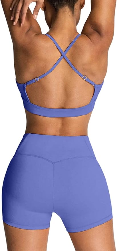 IMEKIS Women's Workout Sets 2 Piece Yoga Outfit High Waisted Biker Shorts Leggings Sports Bra Gym Fitness Clothes Tracksuit