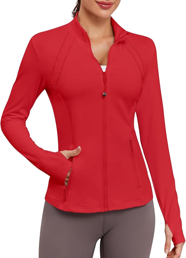 VUTRU Women Athletic Jacket Fitted Workout Running Zip Up Track Coat Layer with Thumb Holes Pockets for Yoga Gym Travel
