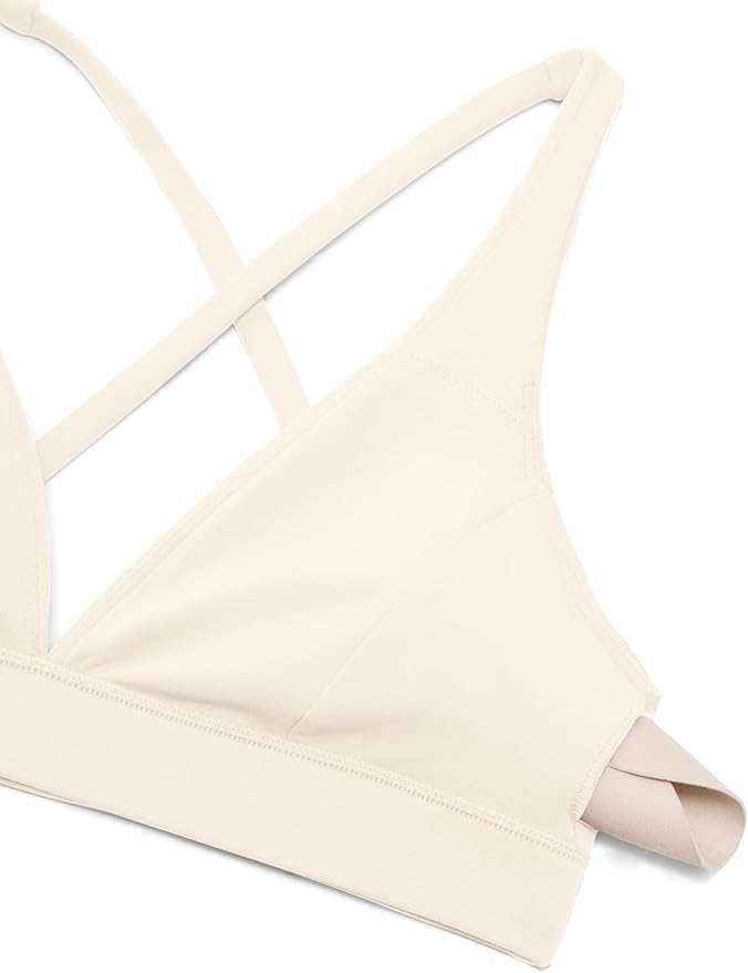 CRZ YOGA Butterluxe Deep V-Neck Sports Bras for Women - Spaghetti Strap Criss Cross Padded Top Low Coverage Wireless Yoga