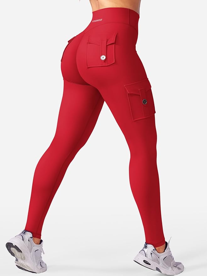 YEOREO CoreFlex Workout Cargo Leggings with Pockets for Women Hidden Scrunch Butt Lifting Leggings Gym Yoga Pants