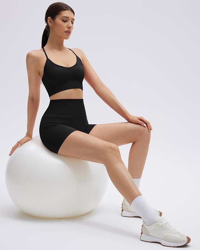SUUKSESS Women Seamless 2 Piece Workout Sets Criss Cross Sports Bra High Waist Booty Shorts