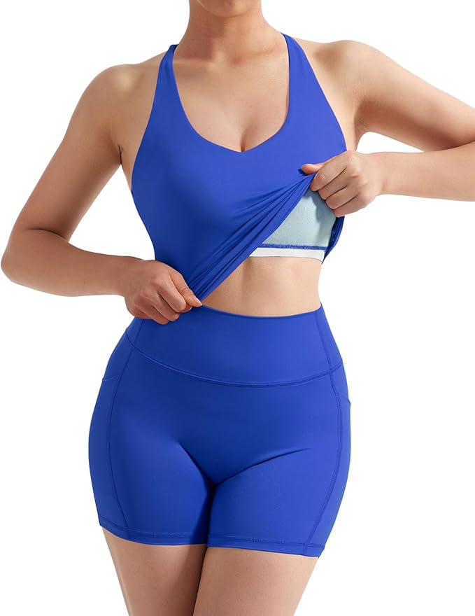 SUUKSESS Women 2 Piece Workout Sets Padded Tank Tops Tummy Control Leggings Gym Outfits