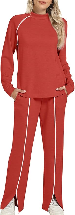 WIHOLL Lounge Sets for Women 2 Piece Fall Outfits 2025 Wide Leg Pant Matching Sets Womens Clothing