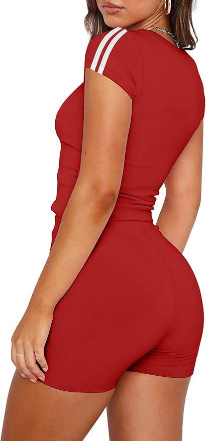 NIASHOT Womens Two Piece Lounge Sets Summer Contrast Side Stripes 2 Piece Workout Athletic Outfits Matching Clothing Set