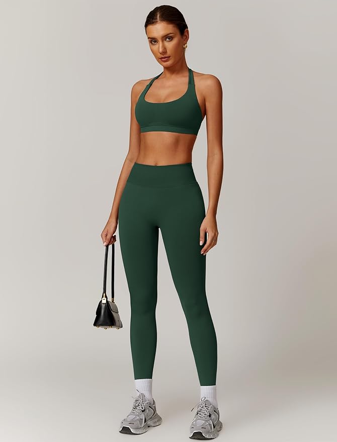 ABOCIW Workout Sets for Women Seamless Scunch Butt Lifting Impact Leggings Halter Sports Bra 2 Piece Gym Outfits