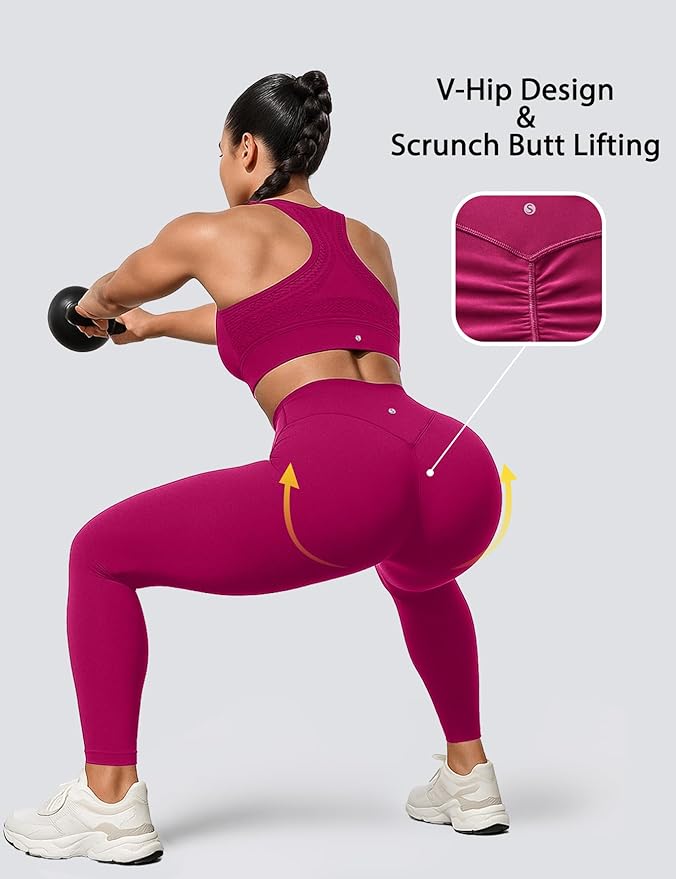 Sogetdo Yoga Leggings for Women Hidden Scrunch Butt Non See Through High Waisted No Front Seam Athletic Gym Workout Pants