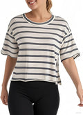 Women's Oversize Workout Crop Tops Casual Short Sleeve Drop Shoulder Boxy T-Shirts Roll Hem Basic Loose Yoga Running Tees