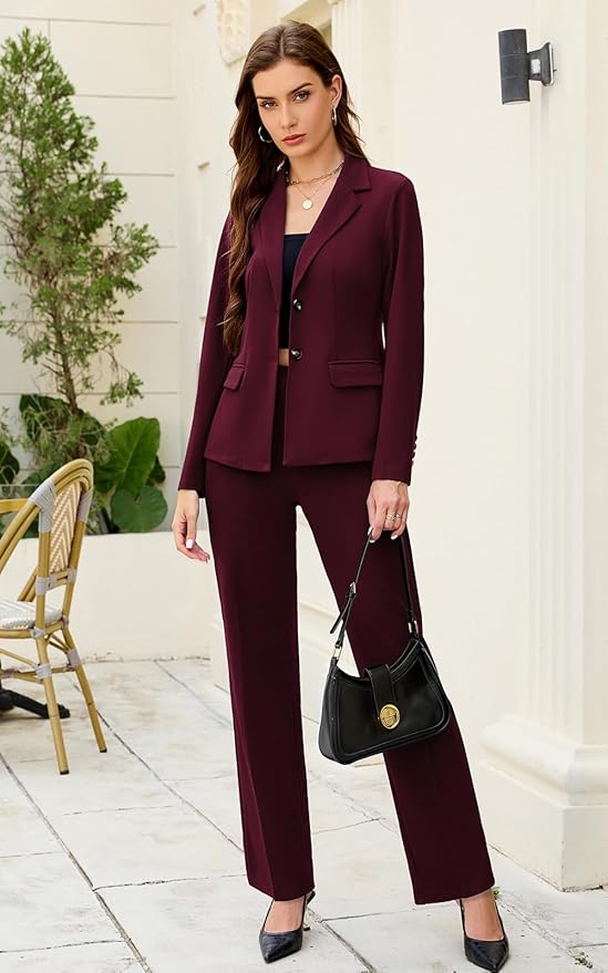 Women's 2 Piece Suits Business Casual Outfits Long Sleeve Solid Blazer with Pants Professional Office Work Sets