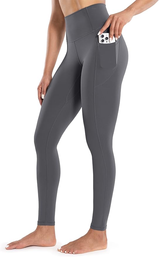ENERBLOOM Workout Leggings with Pockets for Women High Waist Yoga Pants 25"/28" Cream Soft Lightweight Athletic Gym Tights