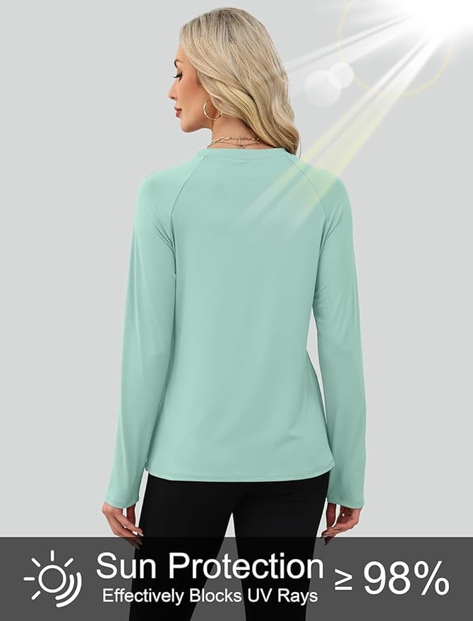 WIHOLL Workout Tops for Women Long Sleeve Sun Shirt UPF 50+ UV Protection Running Hiking Clothes Quick Dry Athletic Tops