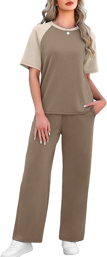 WIHOLL 2 Piece Sets for Women Resort Wear Travel Vacation Outfits Summer Short Sleeve Lounge Sets