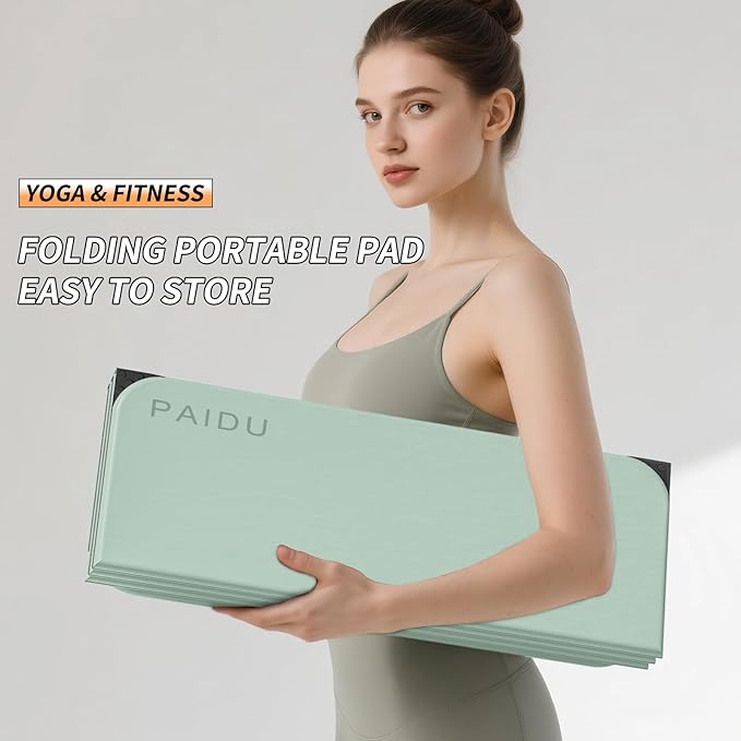PAIDU Foldable Fitness Yoga Mat | 2/5" (10MM) Extra Thick | SGS Certified Non-Slip TPE | 75x26" Extra Long-Wide | Portable & Easy Store | for Yoga, Pilates, Home Gym & Full-Body Workouts