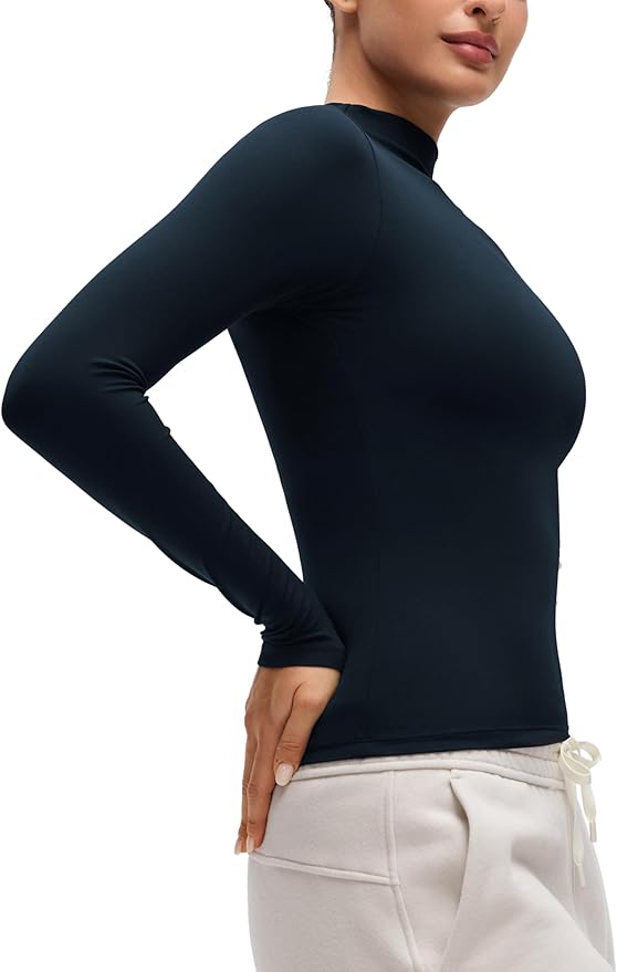 CRZ YOGA Softembrace Mock Neck Long Sleeve Shirts for Women - Casual Going Out Comfort Tops Soft Fitted Layer Underwear Tees