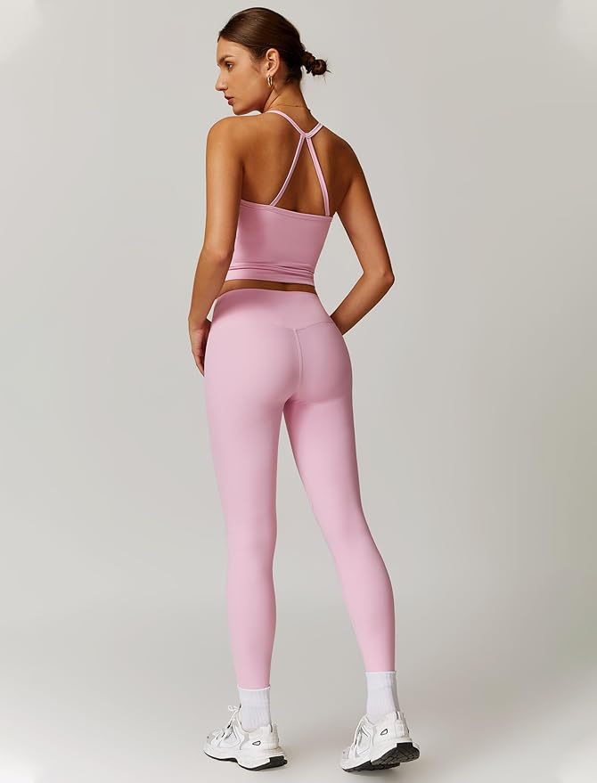 QBGJTD Womens Workout Sets Two Piece Cross Back Tank Top Matching High Waist Leggings Sets Gym Outfits Work Out Clothes