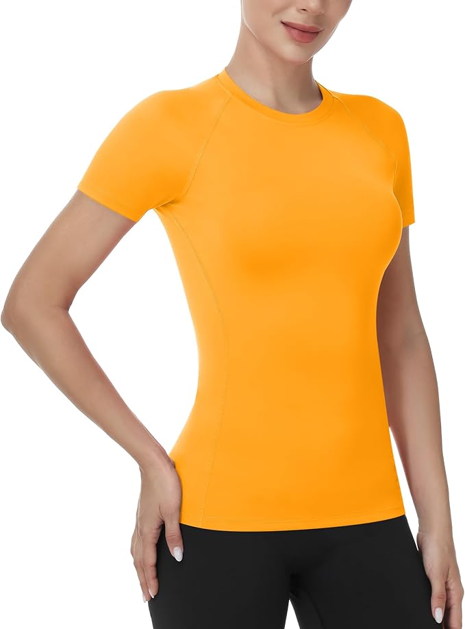 Runhit Compression Shirt Women Short Sleeve Workout Tops Athletic Gym Moisture Wicking T-Shirt Running Yoga Base Layer