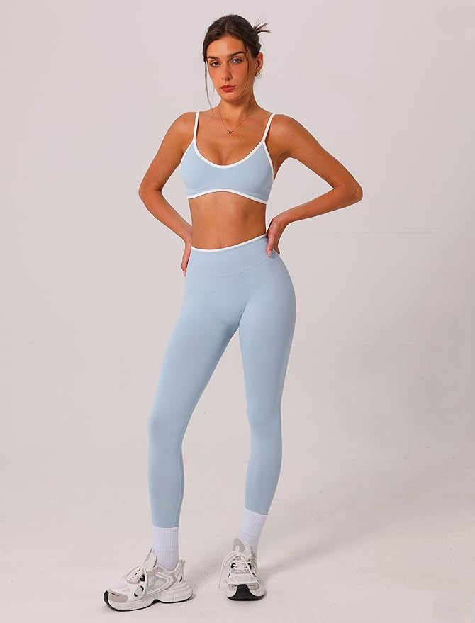 ABOCIW Womens 2 Piece Workout Sets Seamless Color Block Sports Bra Scrunch Butt Lifting High Waist Leggings Gym Set