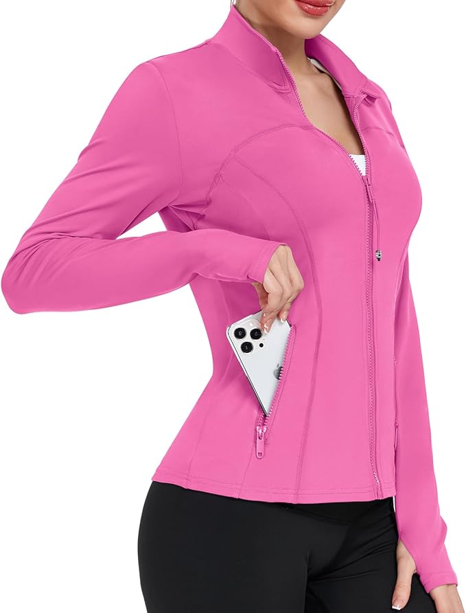 Women's Workout Jackets Full Zip Running Yoga Jackets Lightweight Athletic Clothes with Thumb Holes