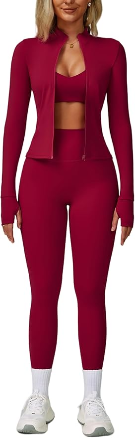 Yknktstc Womens Two Piece Tracksuit Set Long Sleeve Zipper Jacket with Athletic High Waist Leggings Workout Outfit