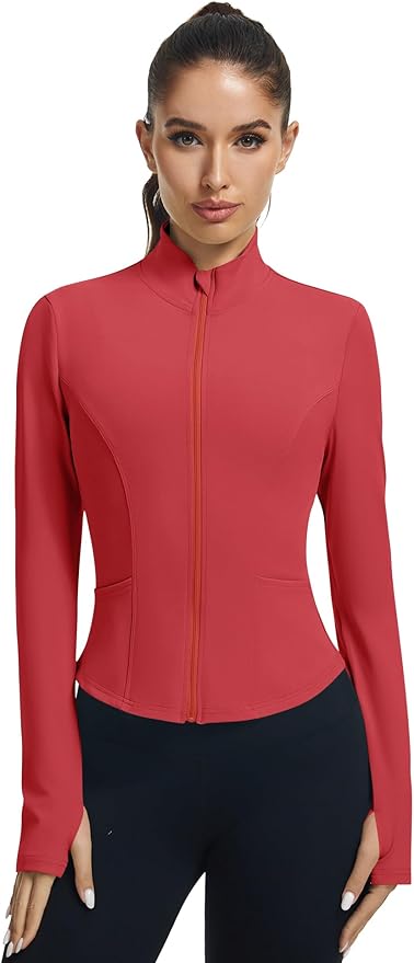 LOMON Women's Athletic Jackets Cropped Long Sleeve Workout Tops Yoga Zip Up Jackets Gym Tops Golf Shirts