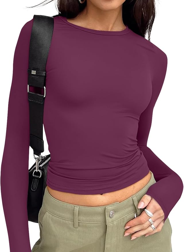 Trendy Queen Womens Long Sleeve T Shirts Fall Fashion 2026 Basic Crop Tops Going Out Outfits Y2k Clothes