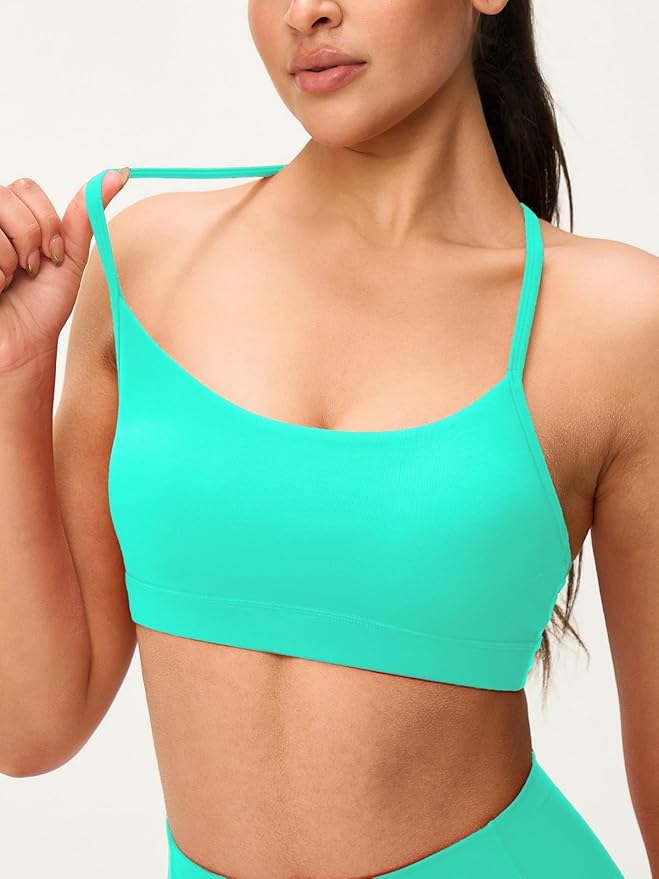 Womens Y Back Padded Sports Bra Strappy U Neck Butter Soft Low Impact Workout Bras Yoga Pilates Walking