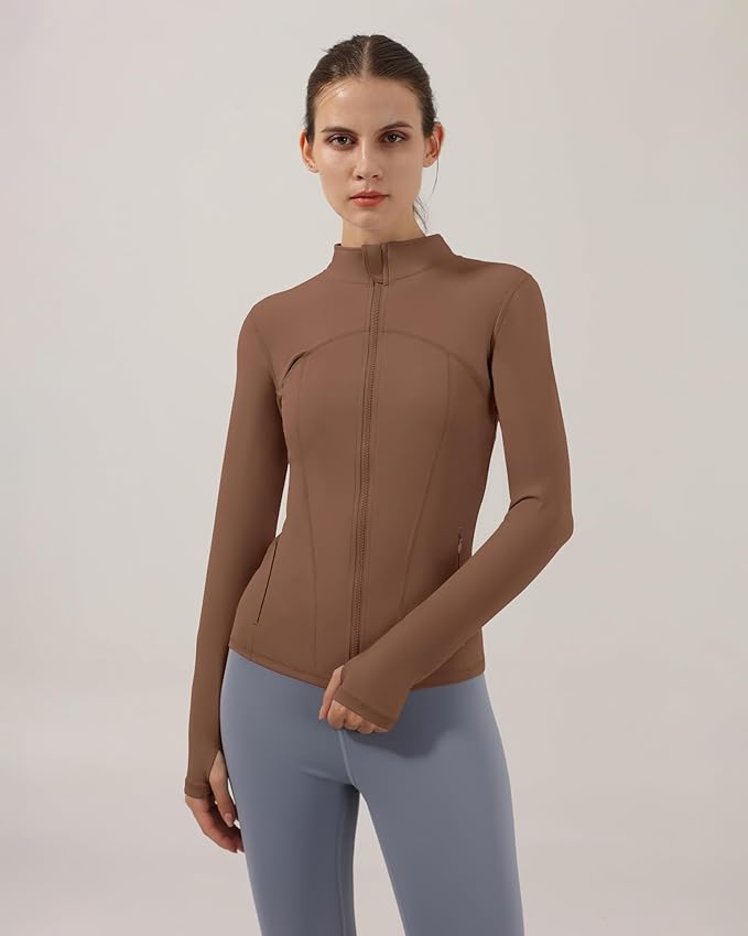 Gacaky Women's Slim Fit Workout Running Track Jackets Full Zip-up Yoga Athletic Jacket with Thumb Holes