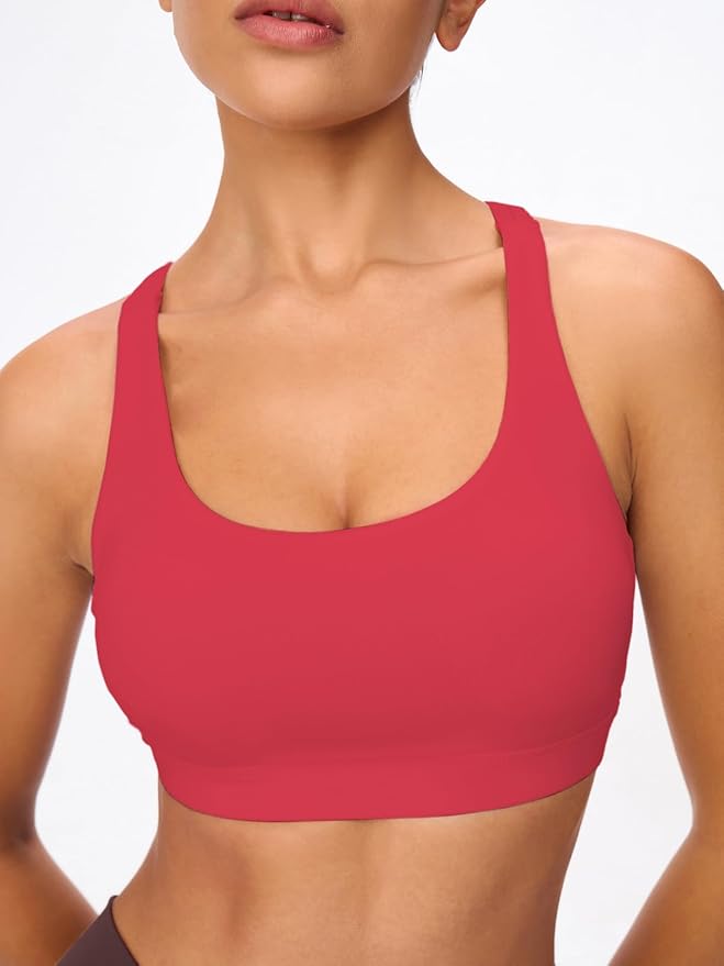 Women's Strappy Sports Bras Light Compression Crop Criss Cross Back Padded Workout Yoga Bra Supportive U Neckline