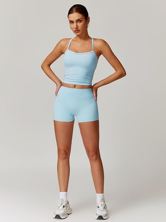 QBGJTD Two Piece Workout Sets For Women Tank Top Matching High Waist Booty Lifting Shorts Gym Yoga Active Wear Outfits