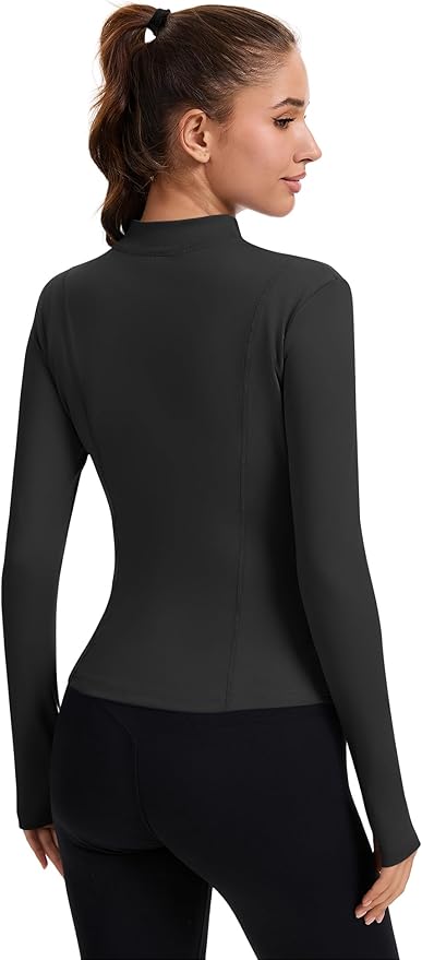 Rapbin Women's Full Zip Workout jackets Runing Slim Fit Athletic Tops With Thumb Holes