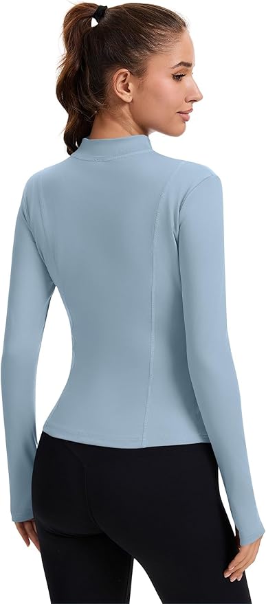 Rapbin Women's Full Zip Workout jackets Runing Slim Fit Athletic Tops With Thumb Holes