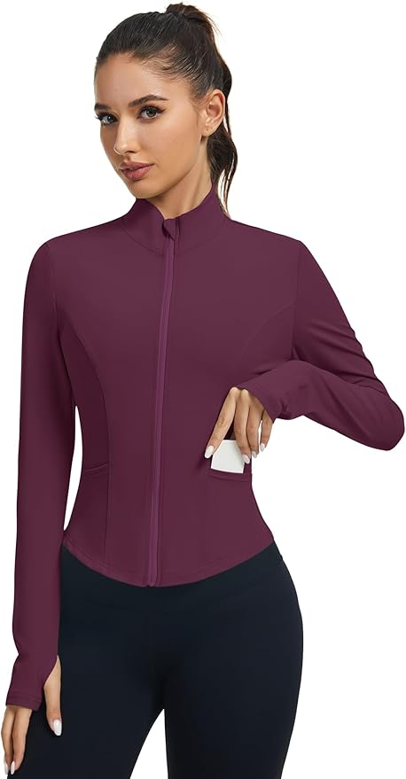 LOMON Women's Athletic Jackets Cropped Long Sleeve Workout Tops Yoga Zip Up Jackets Gym Tops Golf Shirts