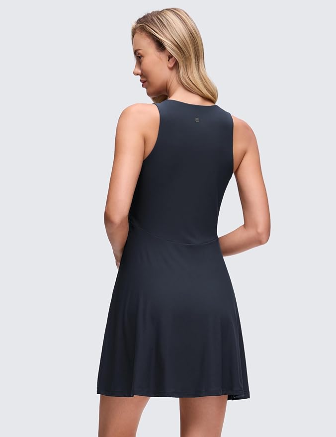 CRZ YOGA Cloudweight Double Layer Midi Dress for Women - Crewneck Flowy Tank Top Sleeveless Outfits for Casual Travel