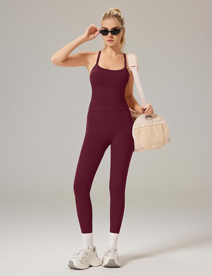 RXRXCOCO Cross Back Workout Sets for Women 2 Piece Padded Tank Tops Hidden Scrunch Leggings Gym Outfits with Pockets