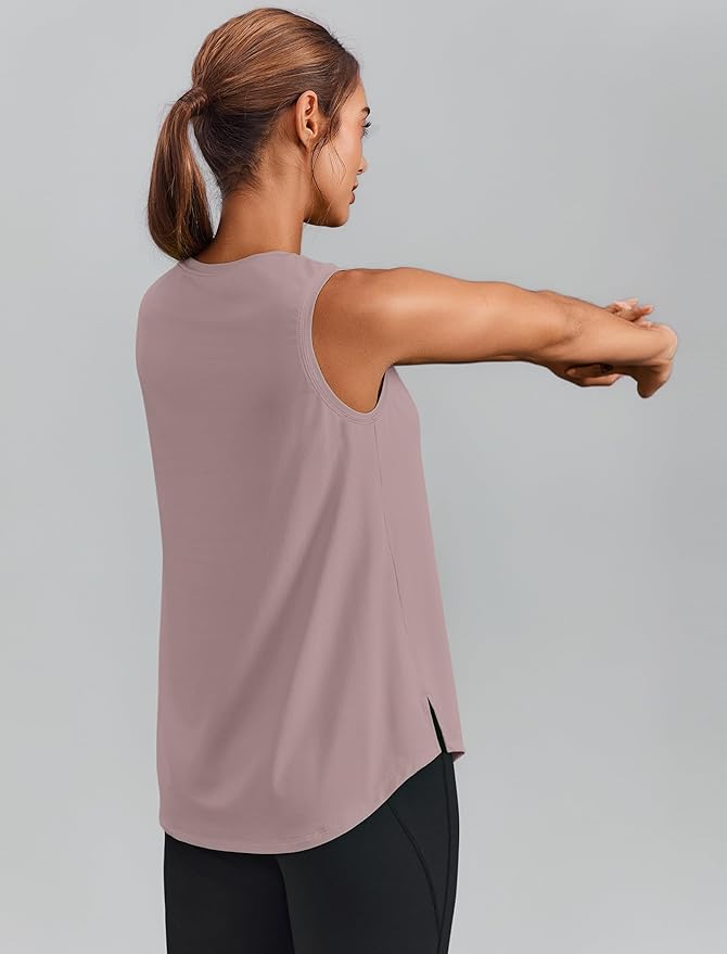 PINSPARK Workout Tops for Women Sleeveless Athletic Tank Tops UPF 50+ Running Tanks with Side Slits Loose Fit Gym Yoga Shirt