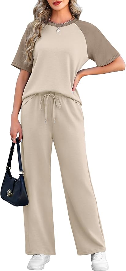 WIHOLL 2 Piece Sets for Women Resort Wear Travel Vacation Outfits Summer Short Sleeve Lounge Sets