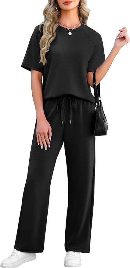 WIHOLL 2 Piece Sets for Women Resort Wear Travel Vacation Outfits Summer Short Sleeve Lounge Sets