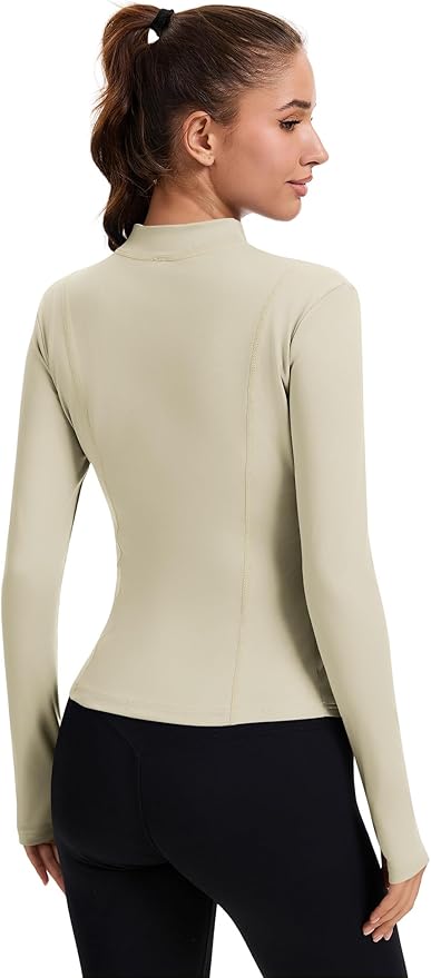 Rapbin Women's Full Zip Workout jackets Runing Slim Fit Athletic Tops With Thumb Holes