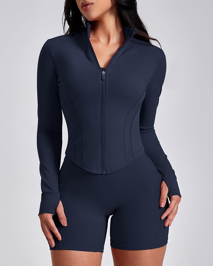 GYM RAINBOW Workout Jackets for Woman Lightweight Athletic Full Zip Running Jacket BBL Cropped Jackets Slim With Thumb Holes