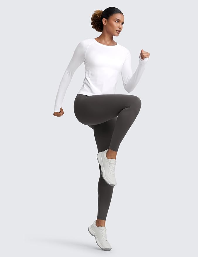 CRZ YOGA Seamless Long Sleeve Shirts for Women Waist Length - Workout Athletic Running Gym Yoga Tops Crewneck Breathable