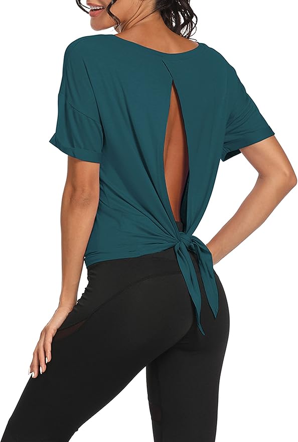 Bestisun Workout Tank Tops Open Back Yoga Exercise Shirts Tie Back Athletic Clothes for Women