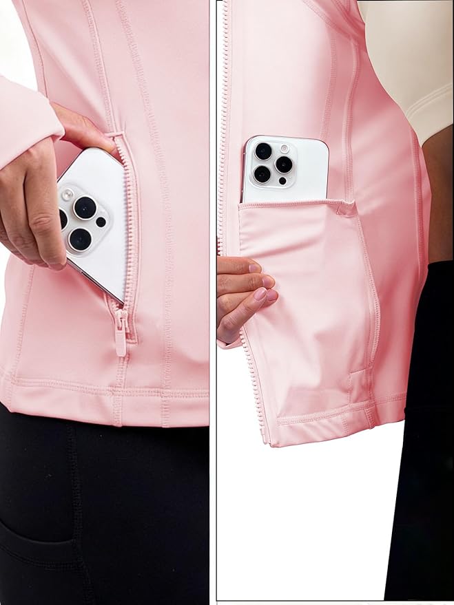 SIS QUEEN Women's Workout Jackets Slim Fit Athletic Track Tops with Pockets Thumb Holes Full Zip Up Lightweight Sportswear