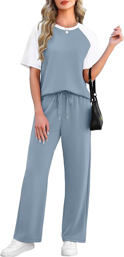 WIHOLL 2 Piece Sets for Women Resort Wear Travel Vacation Outfits Summer Short Sleeve Lounge Sets