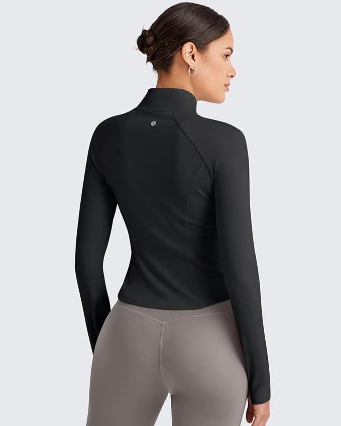 G4Free Workout Jackets for Woman BareFeel Cropped Zip Up Athletic Running Jacket Slim Fit Yoga Tops with Thumb Holes