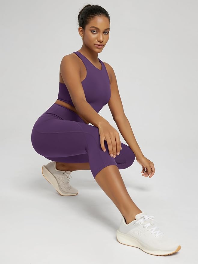 ODODOS Women's High Waisted Yoga Capris with Pockets, Tummy Control Non See Through Workout Athletic Running Capri Leggings